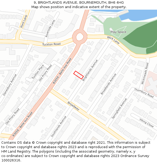 9, BRIGHTLANDS AVENUE, BOURNEMOUTH, BH6 4HG: Location map and indicative extent of plot