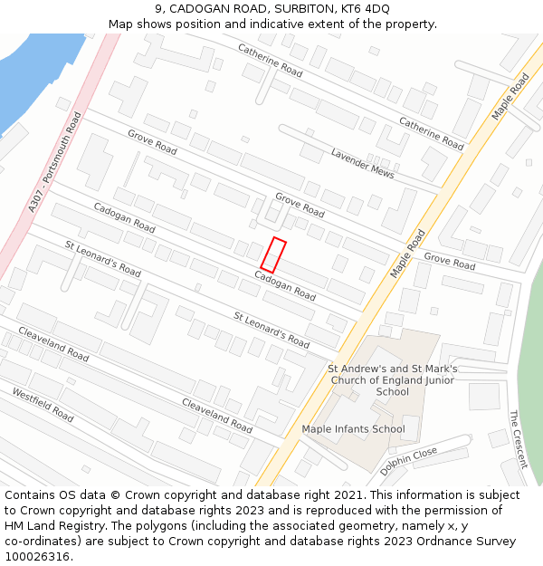 9, CADOGAN ROAD, SURBITON, KT6 4DQ: Location map and indicative extent of plot