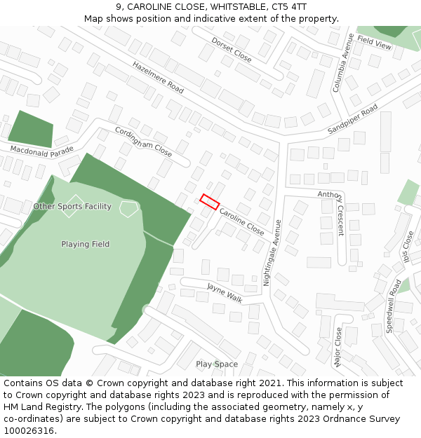 9, CAROLINE CLOSE, WHITSTABLE, CT5 4TT: Location map and indicative extent of plot