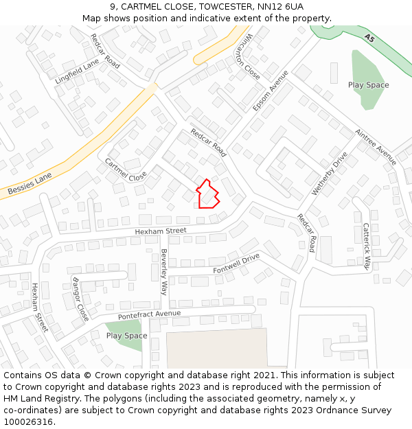 9, CARTMEL CLOSE, TOWCESTER, NN12 6UA: Location map and indicative extent of plot