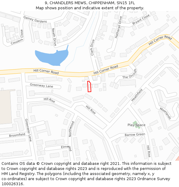 9, CHANDLERS MEWS, CHIPPENHAM, SN15 1FL: Location map and indicative extent of plot