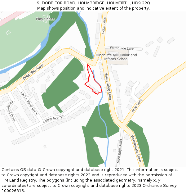 9, DOBB TOP ROAD, HOLMBRIDGE, HOLMFIRTH, HD9 2PQ: Location map and indicative extent of plot