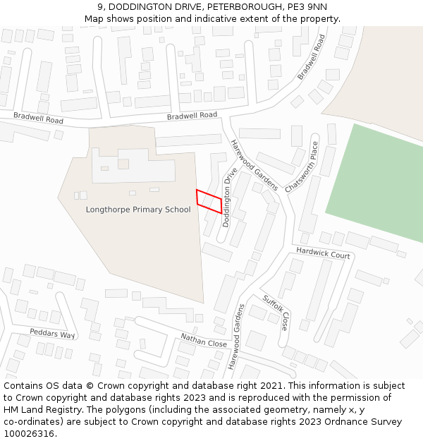 9, DODDINGTON DRIVE, PETERBOROUGH, PE3 9NN: Location map and indicative extent of plot