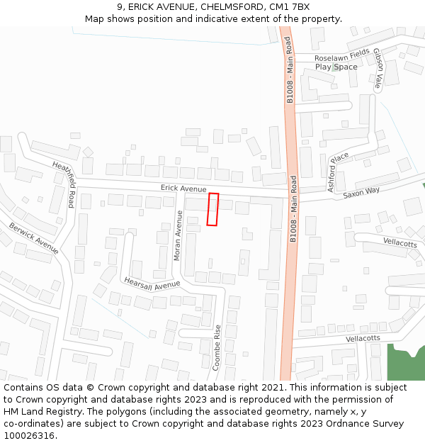 9, ERICK AVENUE, CHELMSFORD, CM1 7BX: Location map and indicative extent of plot