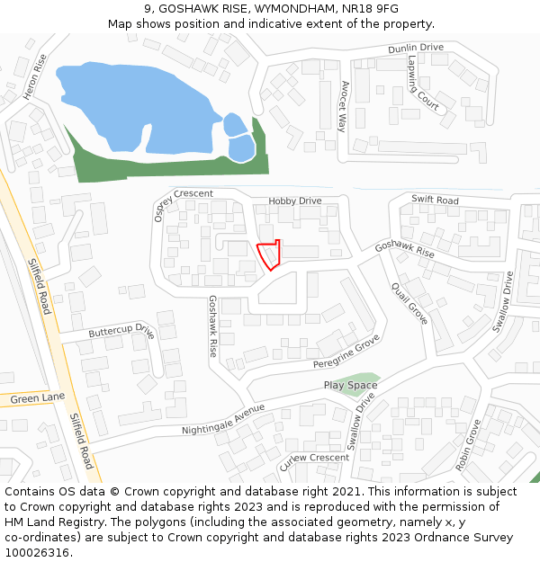 9, GOSHAWK RISE, WYMONDHAM, NR18 9FG: Location map and indicative extent of plot