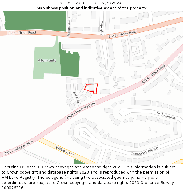 9, HALF ACRE, HITCHIN, SG5 2XL: Location map and indicative extent of plot