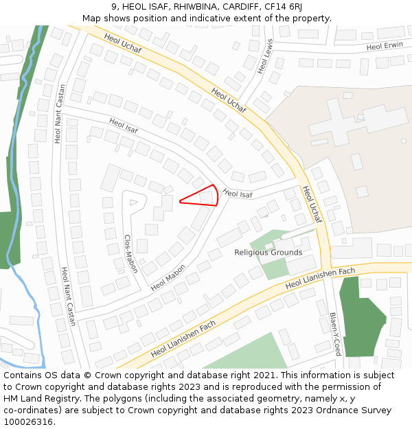 9, HEOL ISAF, RHIWBINA, CARDIFF, CF14 6RJ: Location map and indicative extent of plot