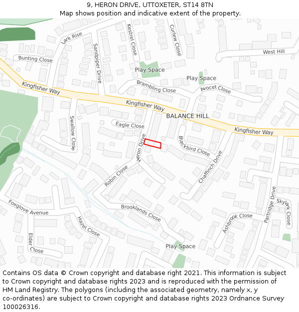 9, HERON DRIVE, UTTOXETER, ST14 8TN: Location map and indicative extent of plot
