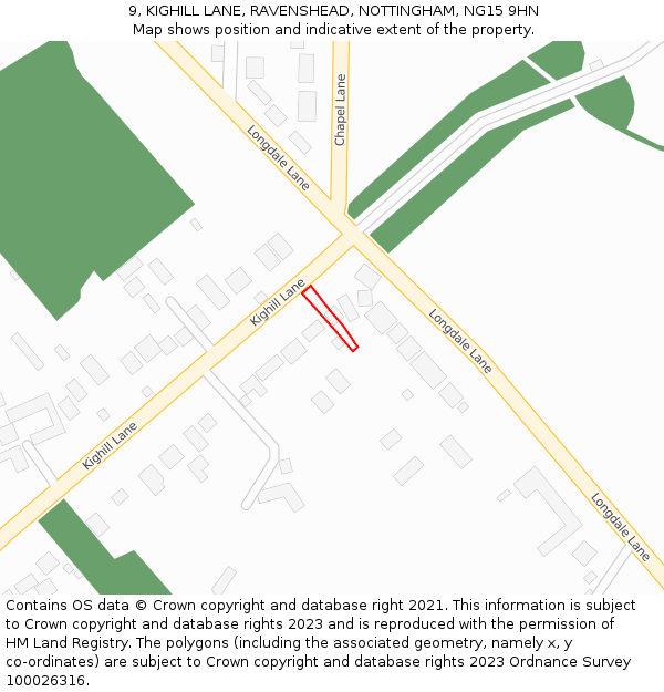 9, KIGHILL LANE, RAVENSHEAD, NOTTINGHAM, NG15 9HN: Location map and indicative extent of plot