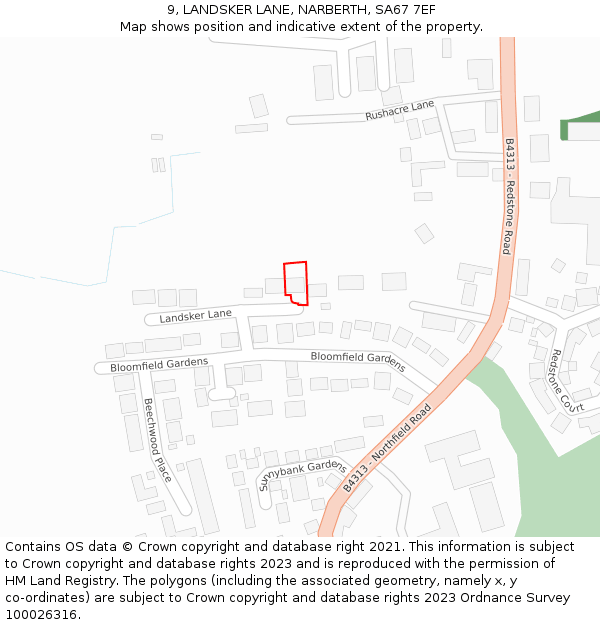 9, LANDSKER LANE, NARBERTH, SA67 7EF: Location map and indicative extent of plot