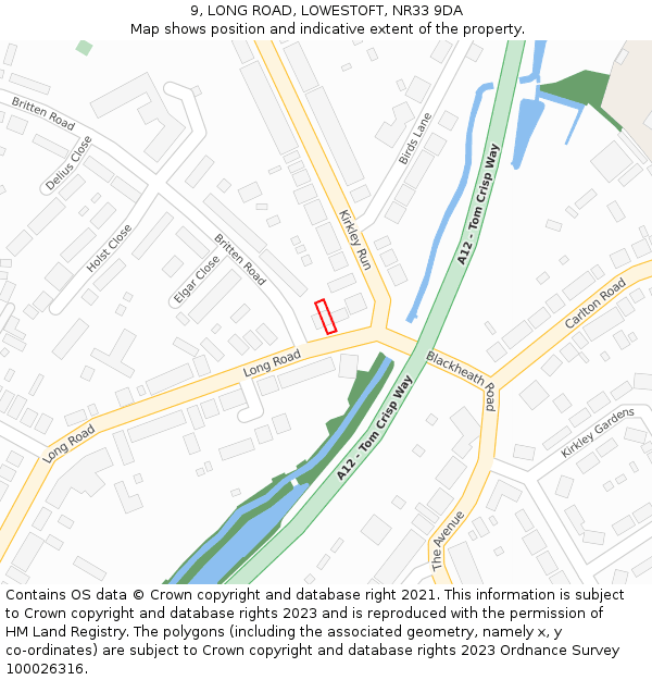 9, LONG ROAD, LOWESTOFT, NR33 9DA: Location map and indicative extent of plot