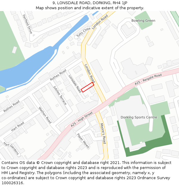 9, LONSDALE ROAD, DORKING, RH4 1JP: Location map and indicative extent of plot