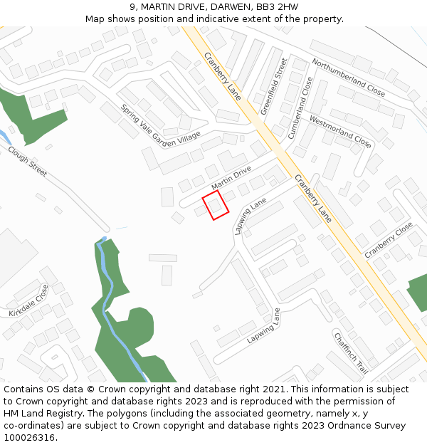 9, MARTIN DRIVE, DARWEN, BB3 2HW: Location map and indicative extent of plot