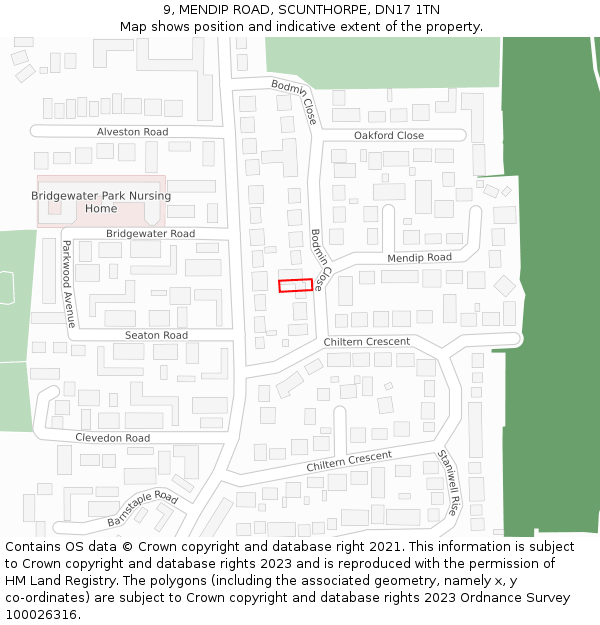 9, MENDIP ROAD, SCUNTHORPE, DN17 1TN: Location map and indicative extent of plot