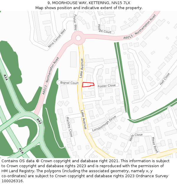 9, MOORHOUSE WAY, KETTERING, NN15 7LX: Location map and indicative extent of plot