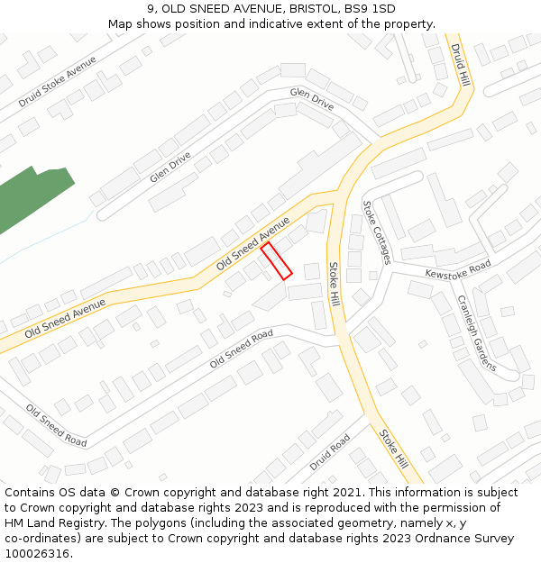 9, OLD SNEED AVENUE, BRISTOL, BS9 1SD: Location map and indicative extent of plot