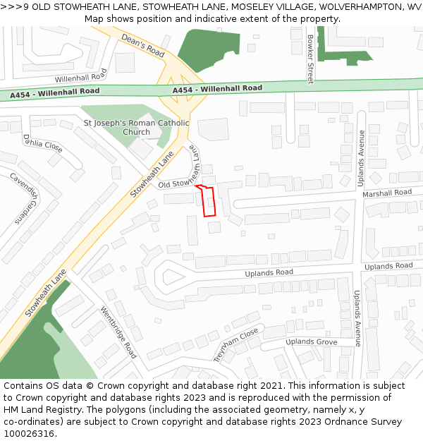 9 OLD STOWHEATH LANE, STOWHEATH LANE, MOSELEY VILLAGE, WOLVERHAMPTON, WV1 2QN: Location map and indicative extent of plot