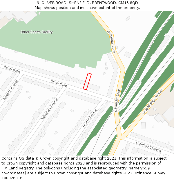 9, OLIVER ROAD, SHENFIELD, BRENTWOOD, CM15 8QD: Location map and indicative extent of plot