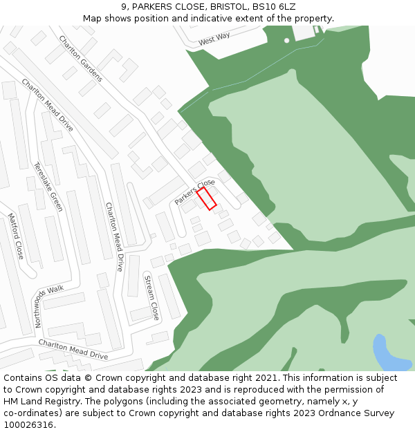 9, PARKERS CLOSE, BRISTOL, BS10 6LZ: Location map and indicative extent of plot