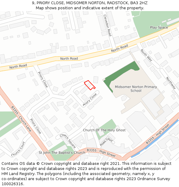 9, PRIORY CLOSE, MIDSOMER NORTON, RADSTOCK, BA3 2HZ: Location map and indicative extent of plot