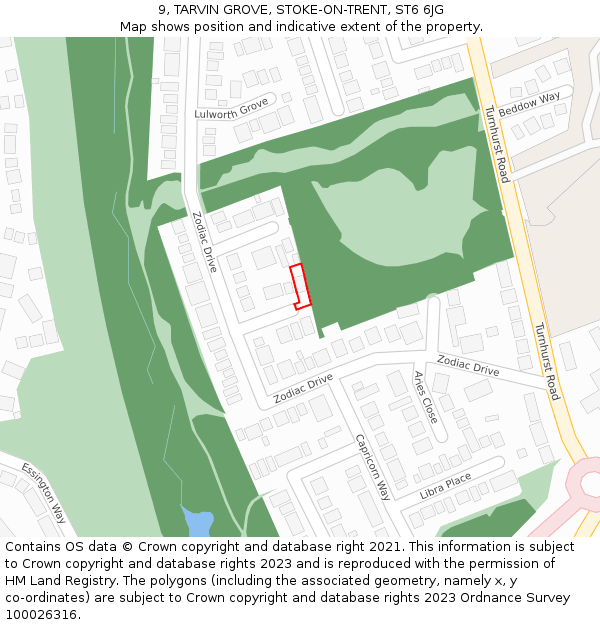 9, TARVIN GROVE, STOKE-ON-TRENT, ST6 6JG: Location map and indicative extent of plot