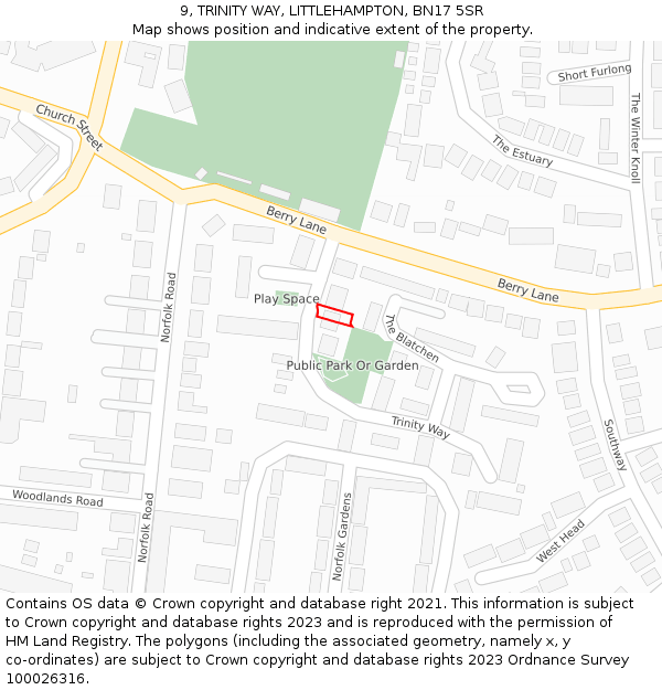 9, TRINITY WAY, LITTLEHAMPTON, BN17 5SR: Location map and indicative extent of plot