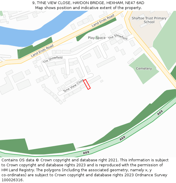 9, TYNE VIEW CLOSE, HAYDON BRIDGE, HEXHAM, NE47 6AD: Location map and indicative extent of plot