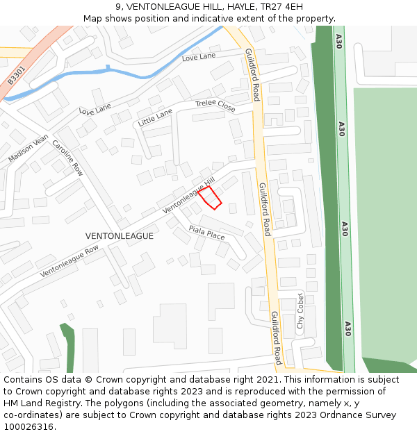 9, VENTONLEAGUE HILL, HAYLE, TR27 4EH: Location map and indicative extent of plot