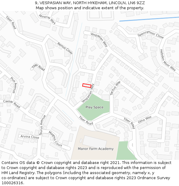 9, VESPASIAN WAY, NORTH HYKEHAM, LINCOLN, LN6 9ZZ: Location map and indicative extent of plot