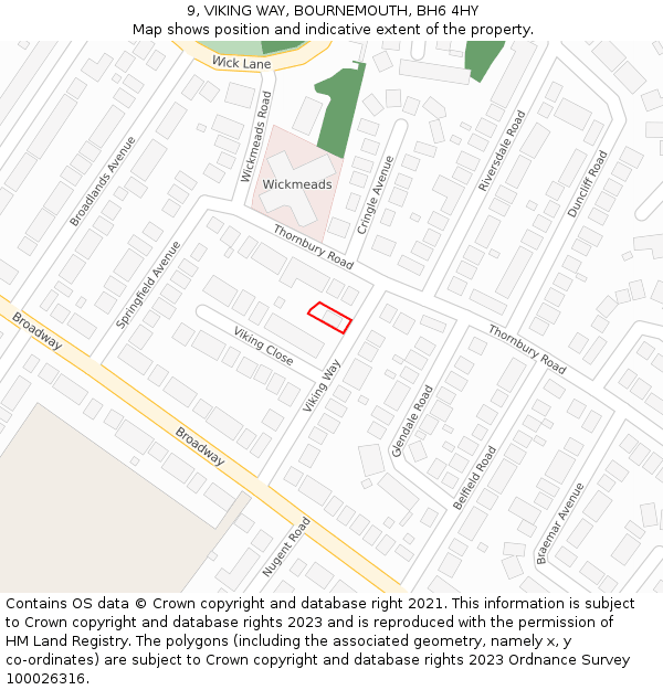9, VIKING WAY, BOURNEMOUTH, BH6 4HY: Location map and indicative extent of plot