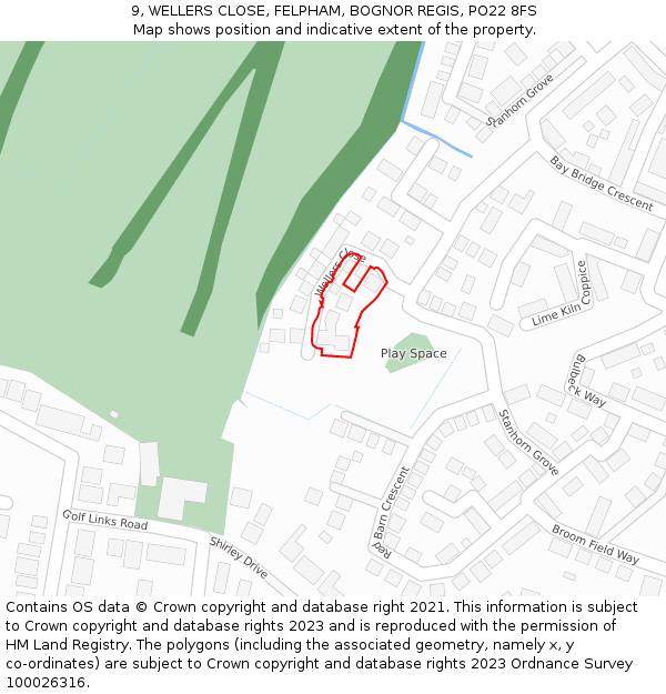 9, WELLERS CLOSE, FELPHAM, BOGNOR REGIS, PO22 8FS: Location map and indicative extent of plot