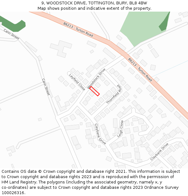 9, WOODSTOCK DRIVE, TOTTINGTON, BURY, BL8 4BW: Location map and indicative extent of plot