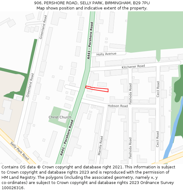 906, PERSHORE ROAD, SELLY PARK, BIRMINGHAM, B29 7PU: Location map and indicative extent of plot