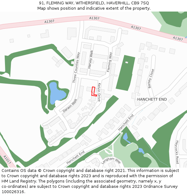 91, FLEMING WAY, WITHERSFIELD, HAVERHILL, CB9 7SQ: Location map and indicative extent of plot