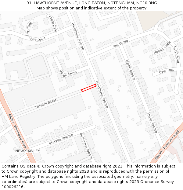 91, HAWTHORNE AVENUE, LONG EATON, NOTTINGHAM, NG10 3NG: Location map and indicative extent of plot