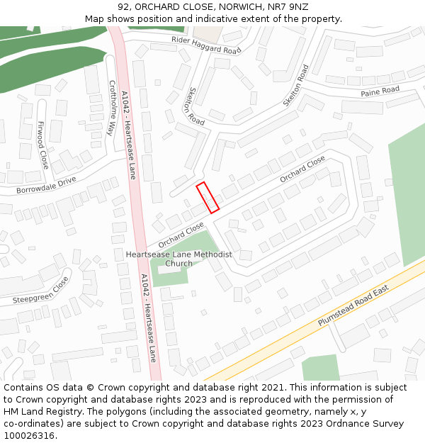 92, ORCHARD CLOSE, NORWICH, NR7 9NZ: Location map and indicative extent of plot