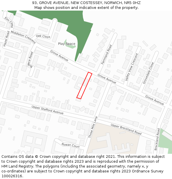 93, GROVE AVENUE, NEW COSTESSEY, NORWICH, NR5 0HZ: Location map and indicative extent of plot