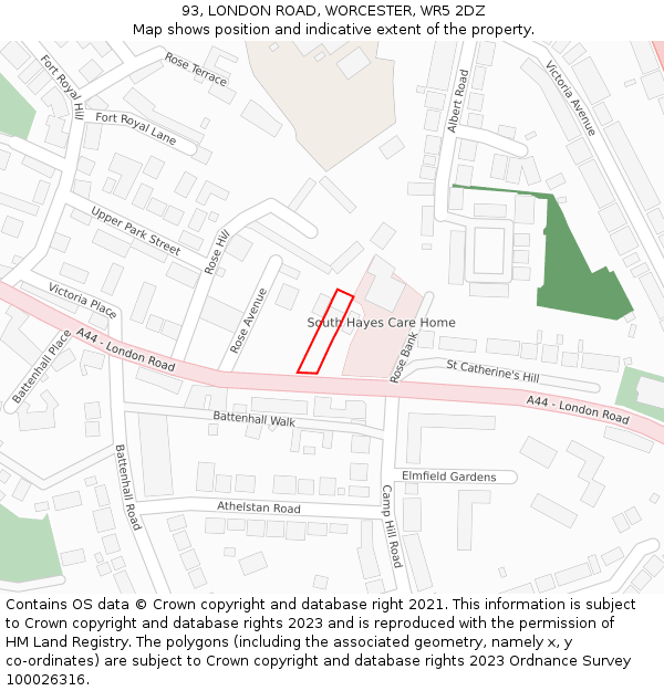 93, LONDON ROAD, WORCESTER, WR5 2DZ: Location map and indicative extent of plot