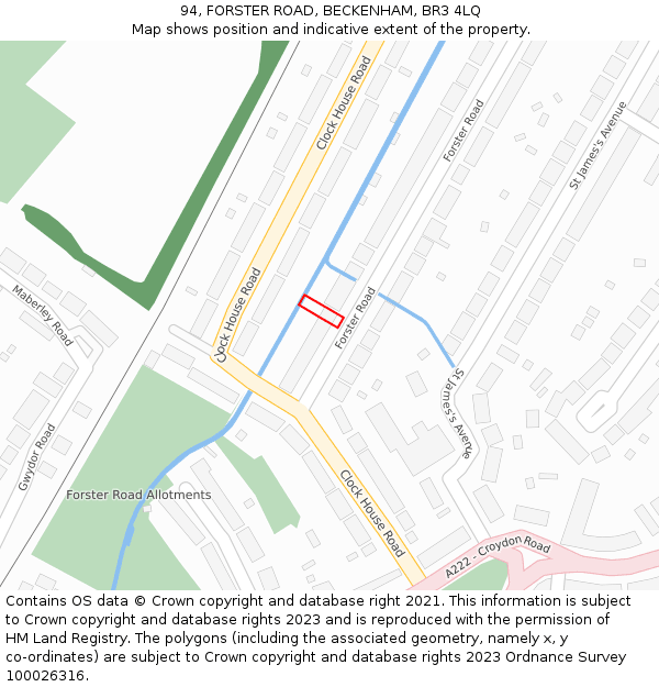 94, FORSTER ROAD, BECKENHAM, BR3 4LQ: Location map and indicative extent of plot