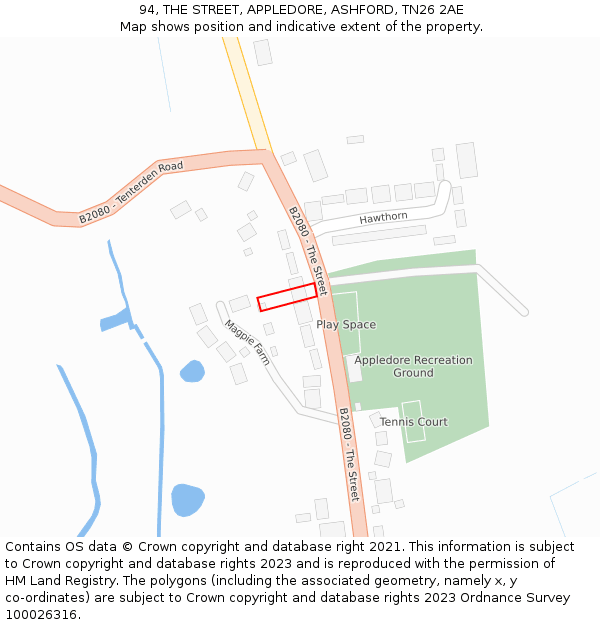 94, THE STREET, APPLEDORE, ASHFORD, TN26 2AE: Location map and indicative extent of plot