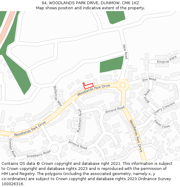94, WOODLANDS PARK DRIVE, DUNMOW, CM6 1XZ: Location map and indicative extent of plot