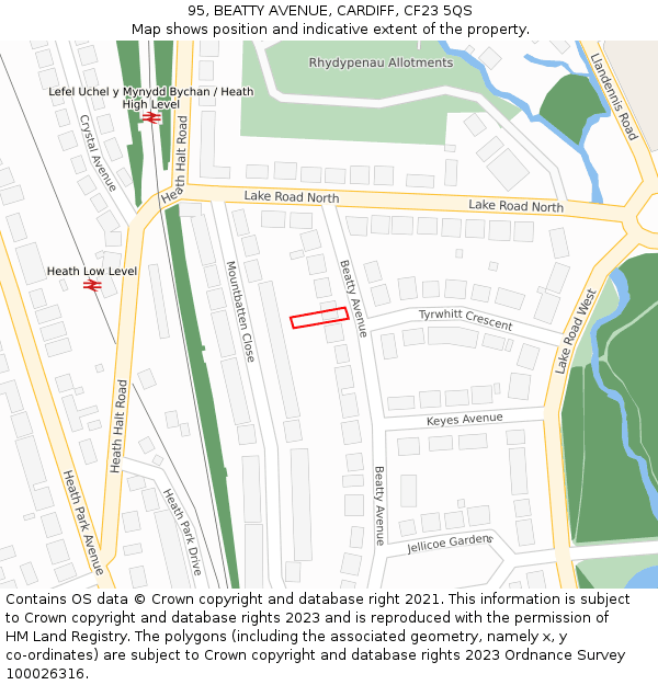 95, BEATTY AVENUE, CARDIFF, CF23 5QS: Location map and indicative extent of plot