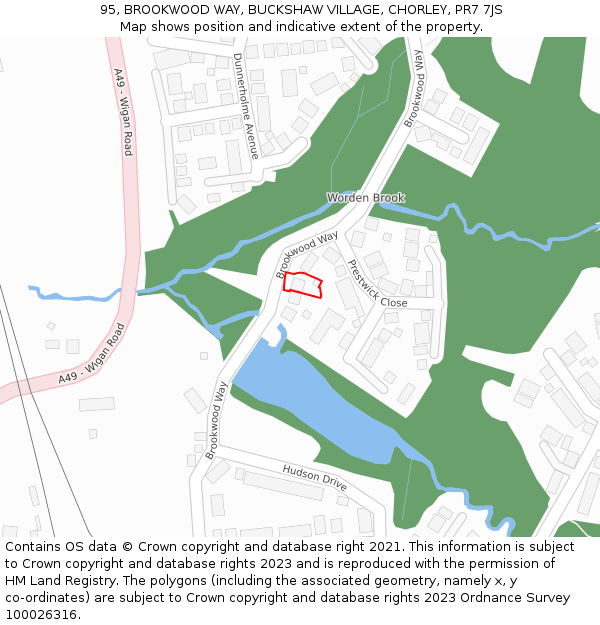 95, BROOKWOOD WAY, BUCKSHAW VILLAGE, CHORLEY, PR7 7JS: Location map and indicative extent of plot