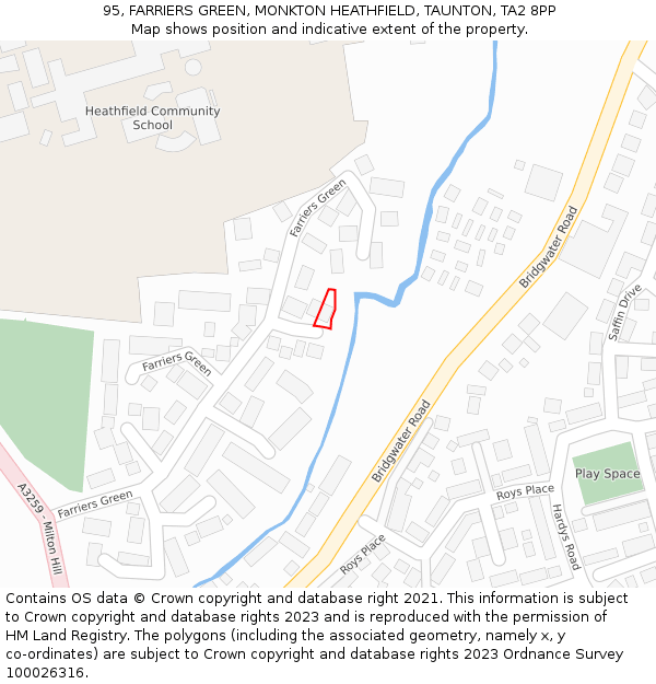 95, FARRIERS GREEN, MONKTON HEATHFIELD, TAUNTON, TA2 8PP: Location map and indicative extent of plot
