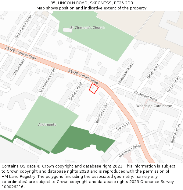 95, LINCOLN ROAD, SKEGNESS, PE25 2DR: Location map and indicative extent of plot