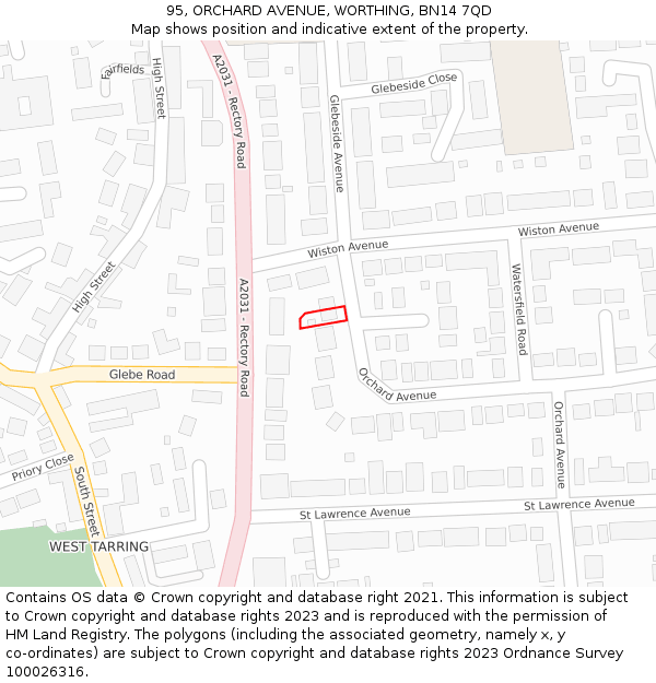 95, ORCHARD AVENUE, WORTHING, BN14 7QD: Location map and indicative extent of plot