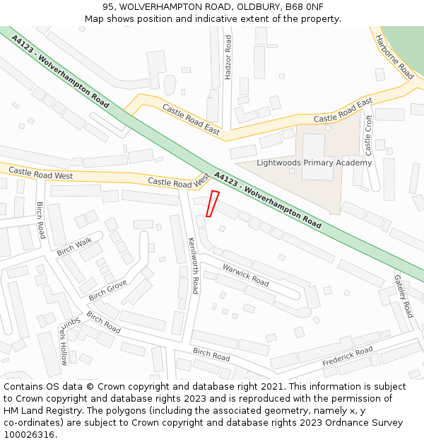 95, WOLVERHAMPTON ROAD, OLDBURY, B68 0NF: Location map and indicative extent of plot