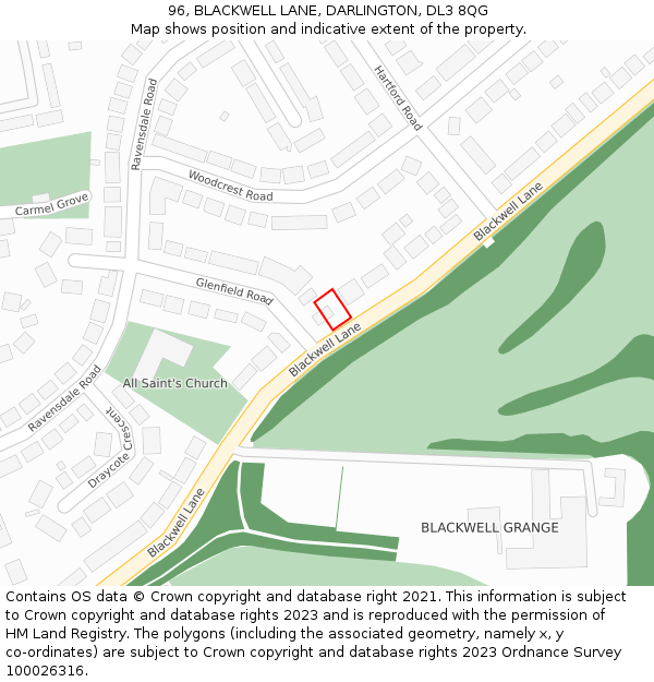 96, BLACKWELL LANE, DARLINGTON, DL3 8QG: Location map and indicative extent of plot