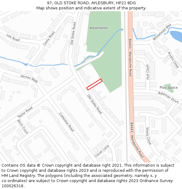 97, OLD STOKE ROAD, AYLESBURY, HP21 8DG: Location map and indicative extent of plot