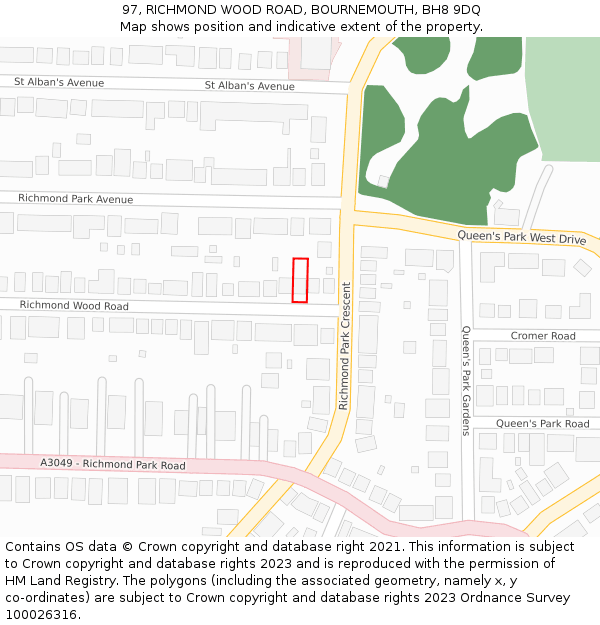97, RICHMOND WOOD ROAD, BOURNEMOUTH, BH8 9DQ: Location map and indicative extent of plot